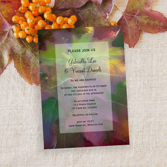 Fall Oak Leaf Hydrangea Wedding Invitation (Fall in Love with this natural Autumn foliage wedding invitation.)