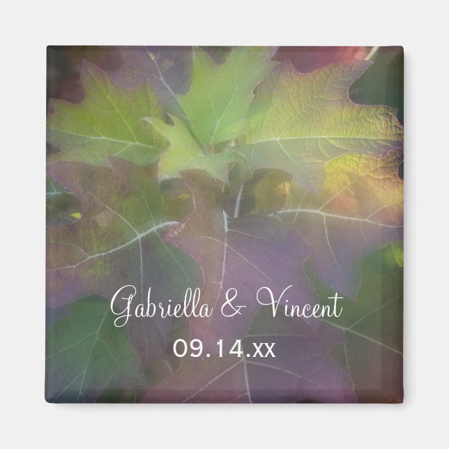 Fall Oak Leaf Hydrangea Wedding Magnet (Front)