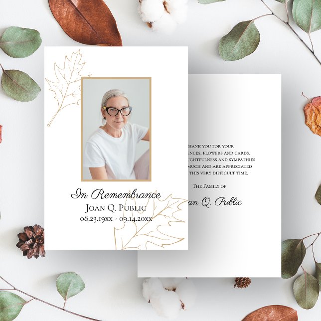 Fall Oak Leaves Funeral Wake Memorial Sympathy Thank You Card (Creator Uploaded)