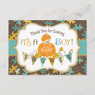 Fall Oak Leaves Gold Glitter Pumpkins Thank You Card