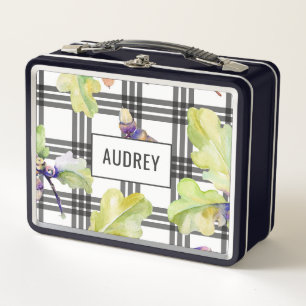 Fall Oak Leaves & Plaid Customisable Metal Lunch Box