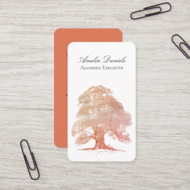 Fall Oak Tree Illustration  Business Card (Front/Back In Situ)