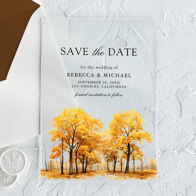 Fall Oak Trees Wedding Save the Date Acrylic Invitations (Creator Uploaded)