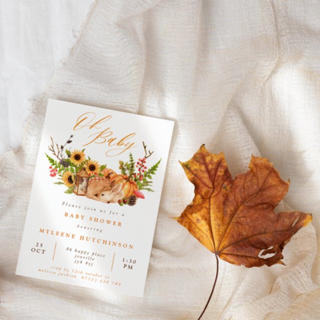 Fall Oh Baby Deer Pumpkin & Sunflower Baby Shower  Invitation (Creator Uploaded)