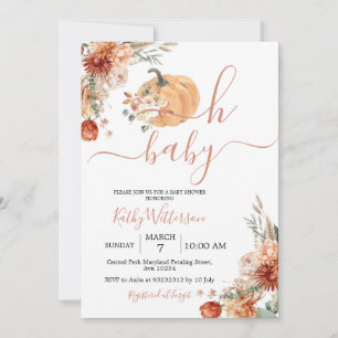 Fall Oh Baby Pumpkin Boho Wildflowers Baby Shower Invitation