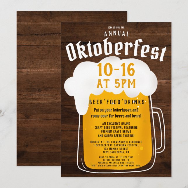 Fall Oktoberfest beer festival party Bavarian Invitation (Front/Back)
