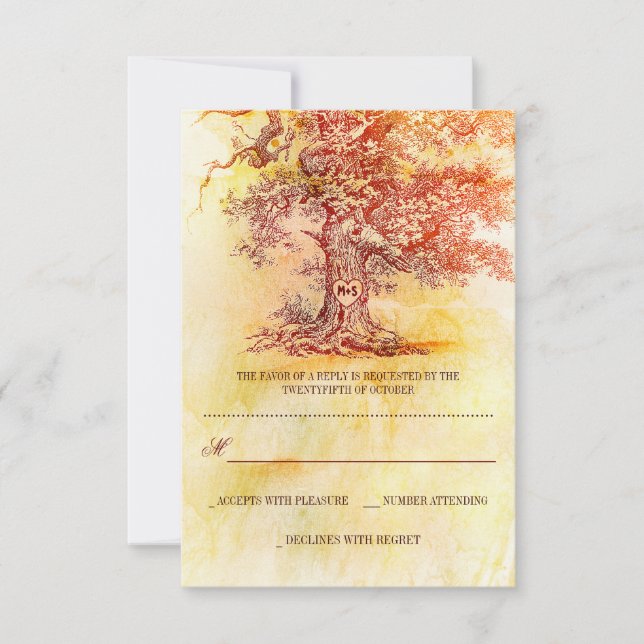 fall old tree rustic wedding RSVP cards (Front)