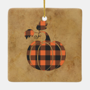 Fall Orange And Black Plaid Autumn Pumpkin Ceramic Ornament