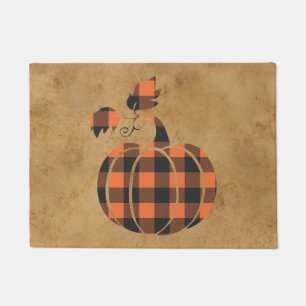 Fall Orange And Black Plaid Autumn Pumpkin Doormat