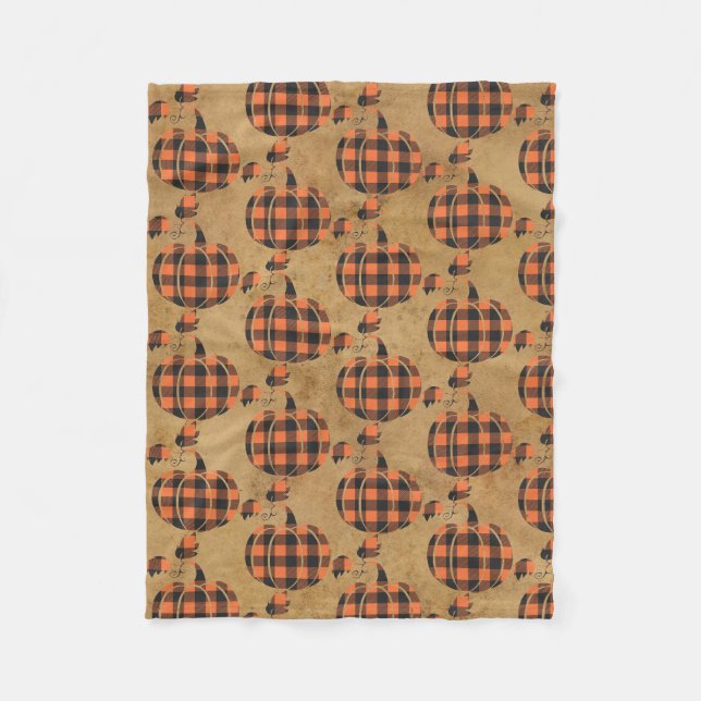 Fall Orange And Black Plaid Autumn Pumpkin Fleece Blanket (Front)