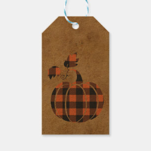 Fall Orange And Black Plaid Autumn Pumpkin Gift Tags