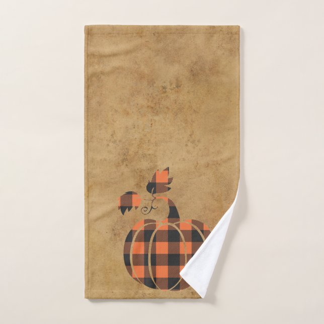 Fall Orange And Black Plaid Autumn Pumpkin Hand Towel (Hand Towel)