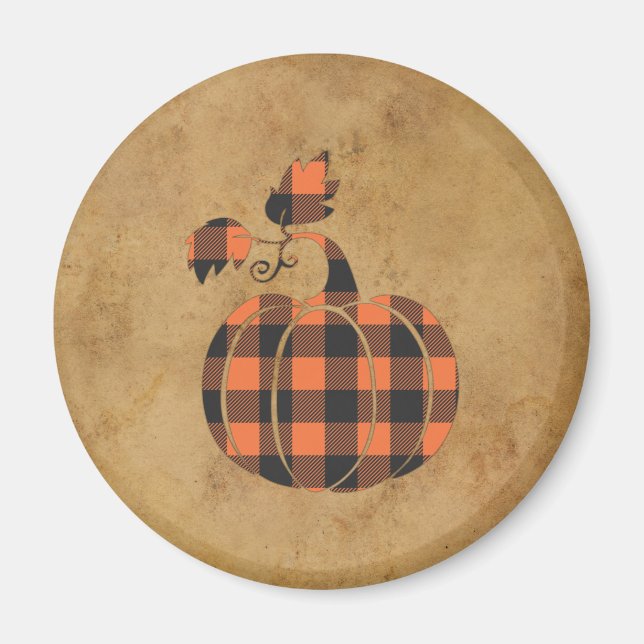 Fall Orange And Black Plaid Autumn Pumpkin Magnet (Front)