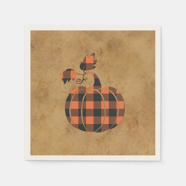 Fall Orange And Black Plaid Autumn Pumpkin Napkin (Front)