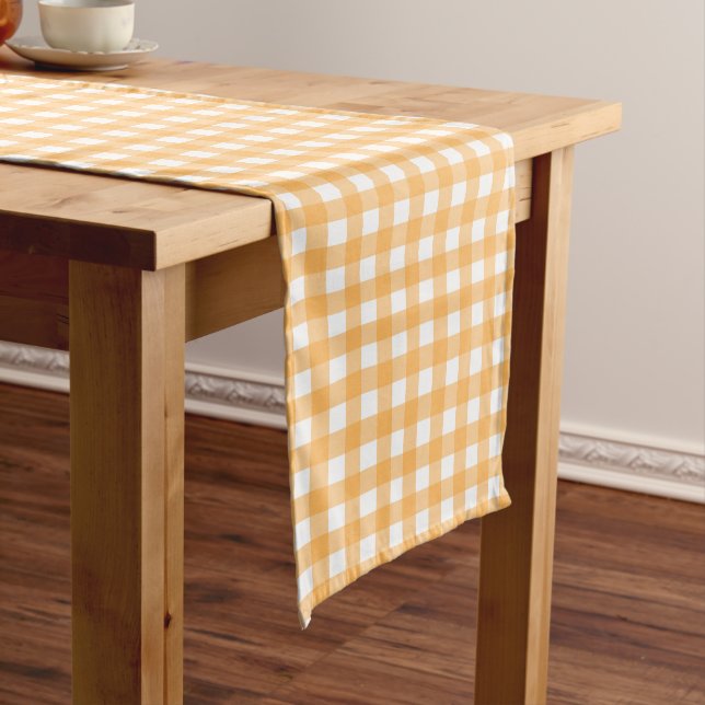Fall Orange and White Plaid Buffalo Check Gingham Long Table Runner (In Situ)