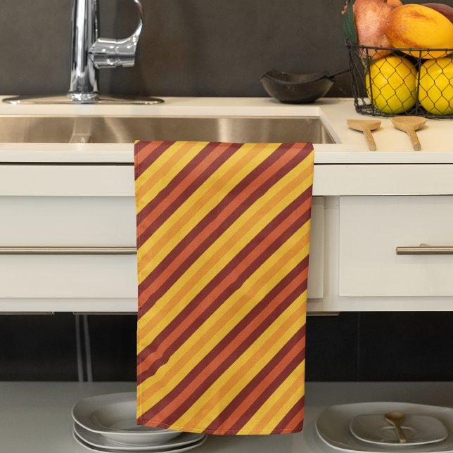 Fall orange Autumn stripped pattern Tea Towel (Fall orange Autumn stripped pattern Kitchen Towel)