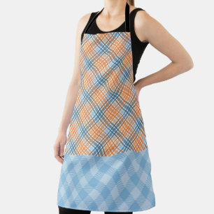 FALL ORANGE BLUE WHITE AUTUMN PLAID PATTERNS APRON