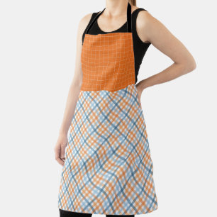 FALL ORANGE BLUE WHITE AUTUMN PLAID PATTERNS APRON