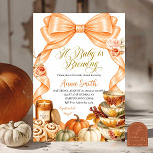 Fall Orange Bow Pumpkin Tea Party Baby Shower Invitation