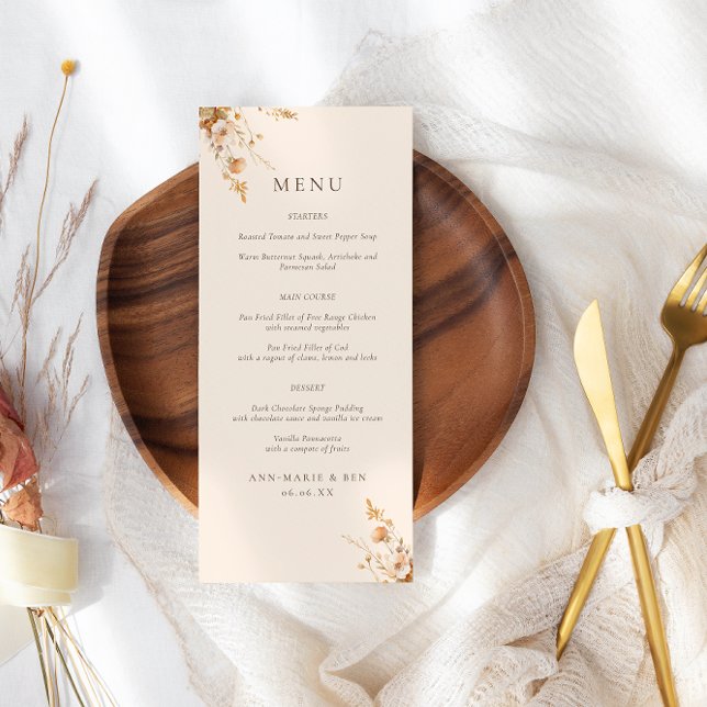 Fall Orange & Brown Wildflowers Wedding Menu (Creator Uploaded)