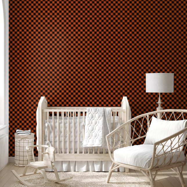 Fall Orange Buffalo Plaid Grid Modern Patterns Wallpaper (Kids)