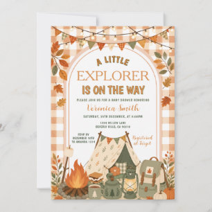 Fall Orange Camping Girl Adventure Baby Shower Invitation