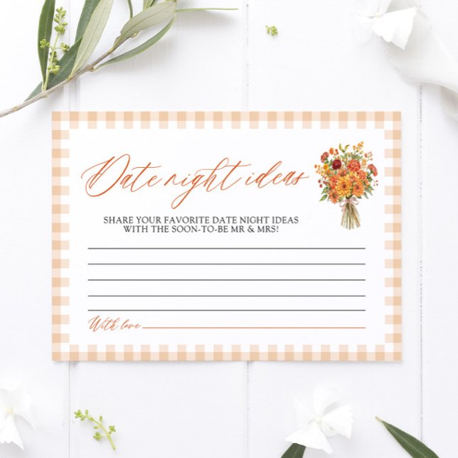 Fall Orange Date Night Ideas Bridal Shower Game Enclosure Card (Fall Orange Date Night Ideas Bridal Shower Game)