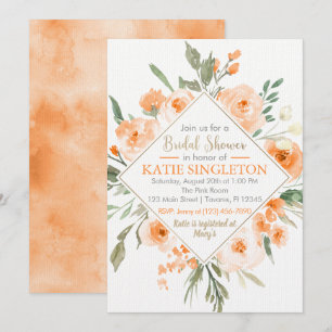 Fall Orange Floral Bridal Shower Invitation
