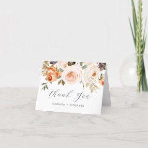 Fall Orange Floral Wedding Thank You Card