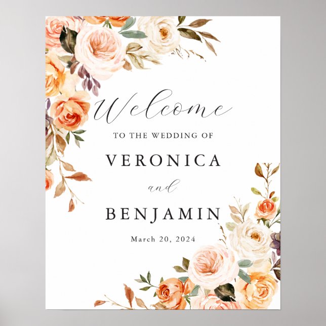 Fall Orange Floral Welcome Sign (Front)