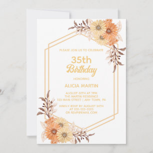 Fall Orange Flower Gold White Woman Adult Invitation