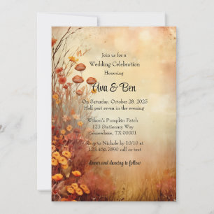 Fall Orange Flowers Rustic Wedding Celebration Invitation