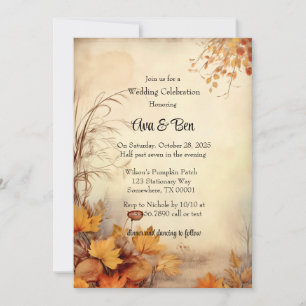 Fall Orange Foliage Rustic Wedding Celebration Invitation
