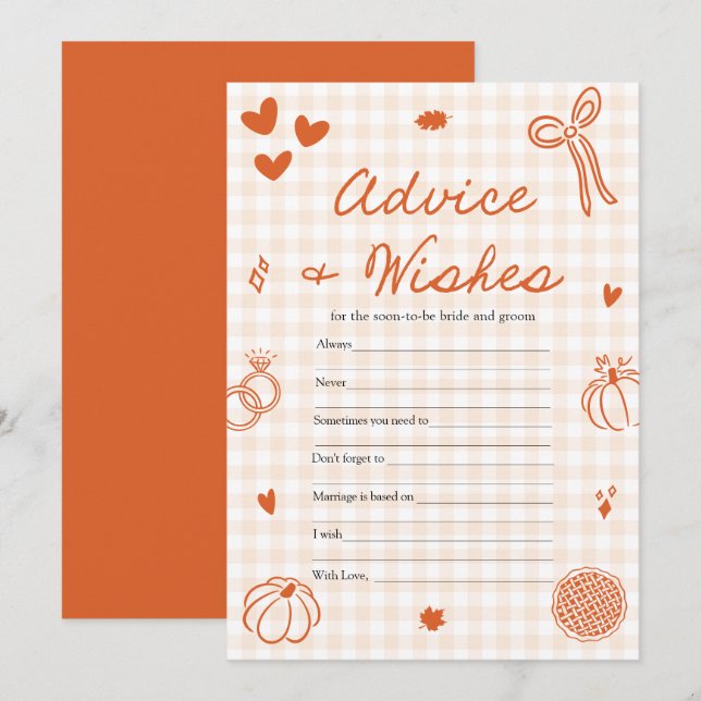 Fall Orange Gingham Advice and Wishes Game Invitation (Front/Back)