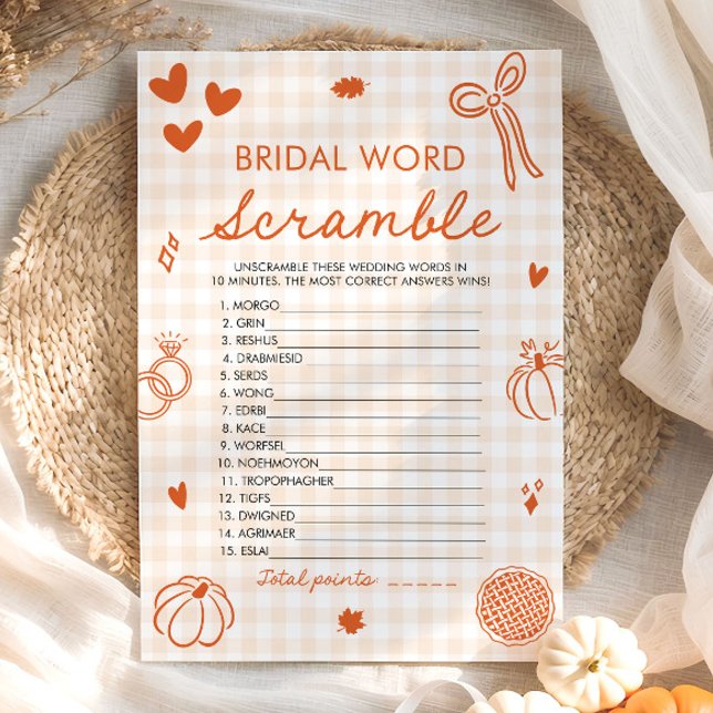 Fall Orange Gingham Bridal Word Scramble Game Invitation (Fall Orange Gingham Bridal Word Scramble Game)