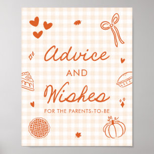 Fall Orange Gingham Cutie Pie Advice and Wishes Poster