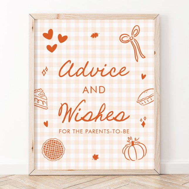 Fall Orange Gingham Cutie Pie Advice and Wishes Poster (Fall Orange Gingham Cutie Pie Advice and Wishes Sign)