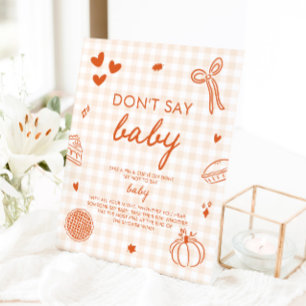 Fall Orange Gingham Cutie Pie Don't Say Baby Game Pedestal Sign