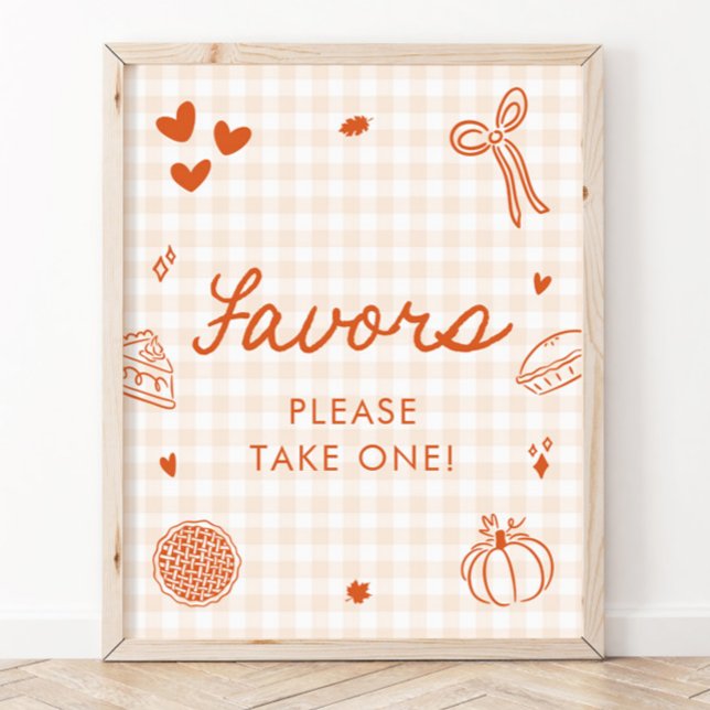 Fall Orange Gingham Cutie Pie Favours Sign (Fall Orange Gingham Cutie Pie Favors Sign)