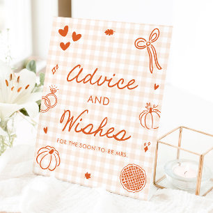Fall Orange Gingham Hand Drawn Advice and Wishes Pedestal Sign