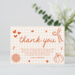 Fall Orange Gingham Hand Drawn Bow Thank you card