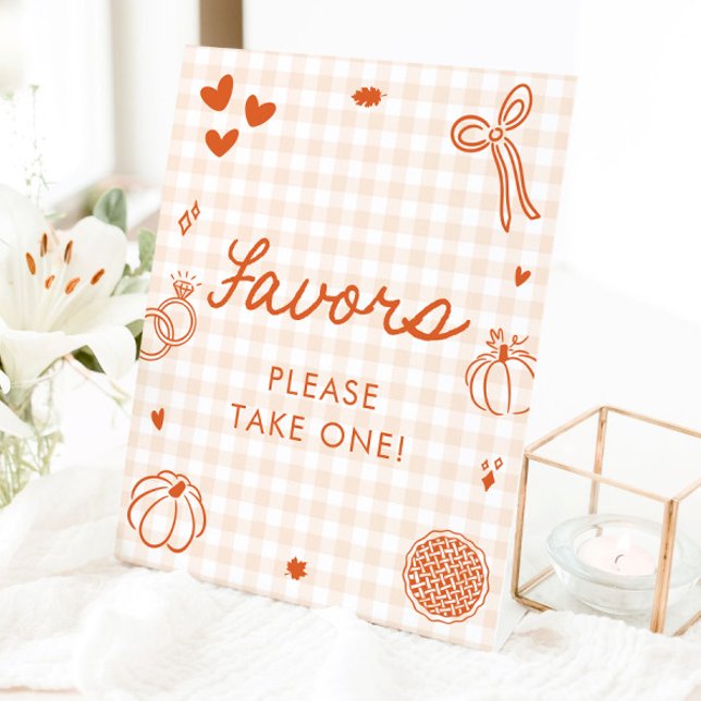 Fall Orange Gingham Hand Drawn Favours Sign (Fall Orange Gingham Hand Drawn Favors Sign)