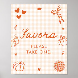 Fall Orange Gingham Hand Drawn Favours Sign