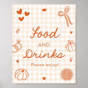 Fall Orange Gingham Hand Drawn Food and Drinks Poster