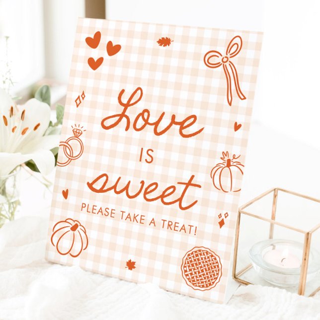 Fall Orange Gingham Hand Drawn Love is Sweet Sign (Fall Orange Gingham Hand Drawn Love is Sweet Sign)