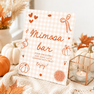 Fall Orange Gingham Hand Drawn Mimosa Bar Sign