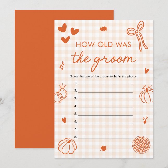 Fall Orange Gingham How Old Was The Groom Game Invitation (Front/Back)
