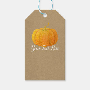 Fall Orange Glittered Glitter Autumn Pumpkin Kraft Gift Tags