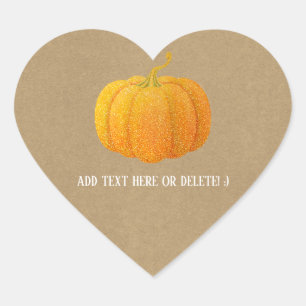 Fall Orange Glittered Glitter Autumn Pumpkin Kraft Heart Sticker