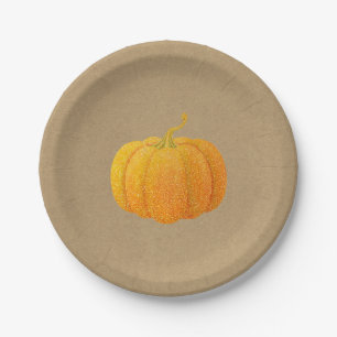 Fall Orange Glittered Glitter Autumn Pumpkin Kraft Paper Plate